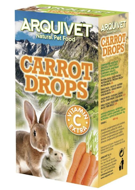 Drops de zanahoria, chuches naturales para conejos y roedores Arquivet