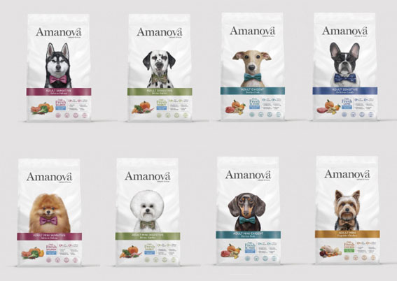 Variedad de piensos naturales Amanova para perros, disponibles exclusivamente en nuestra tienda física. Nutrición premium con carne fresca.
