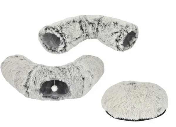 Cama donut antiestrés suave con túnel para gatos